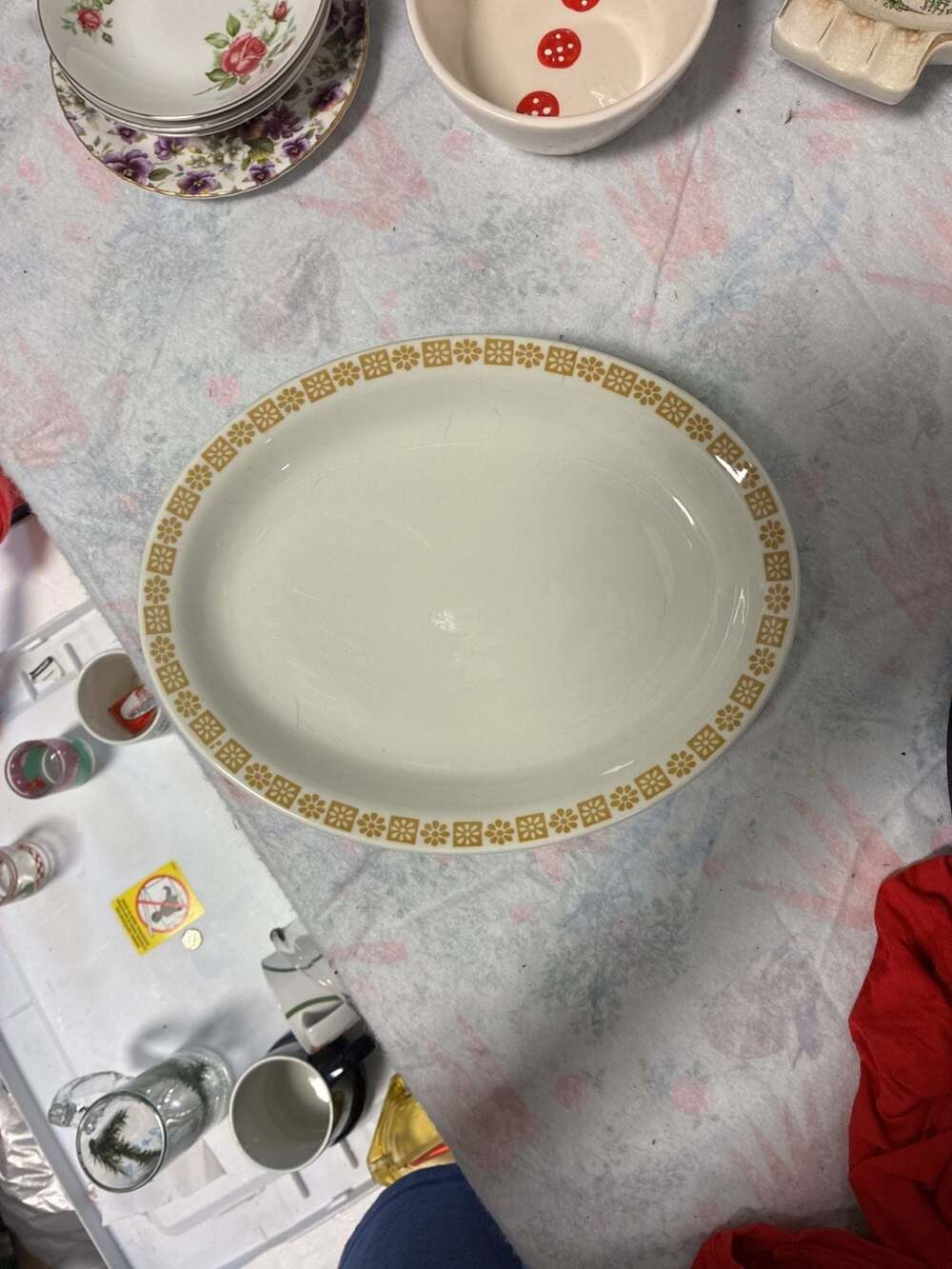 Vintage Shenango China Oval Serving Platter Yellow Daisy Pattern